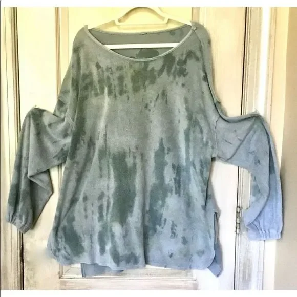 Free People Sweatshirt Someday Pullover Tie Dye Blue Gray Fleece Oversize - Picture 5 of 5